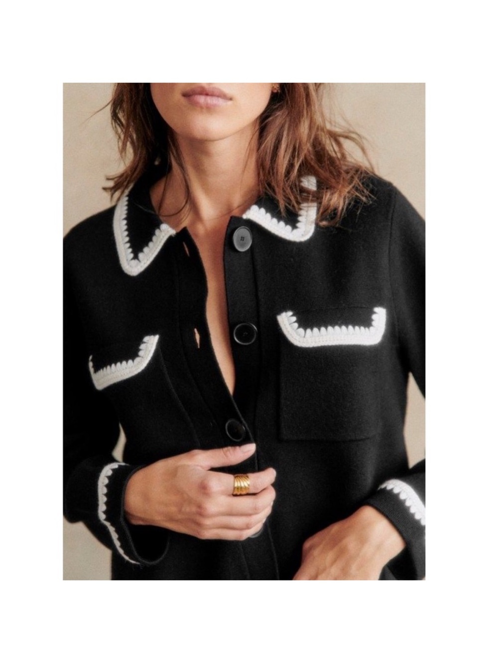 Sézane Betty Cardigan in Black & White